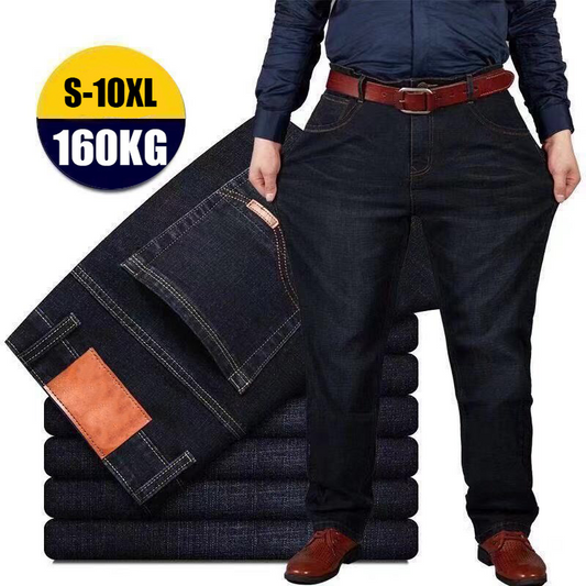 🏆👖【S–10XL】Nagyméretű, rugalmas férfi farmer, laza, bő szárú, egyenes szabású nadrág