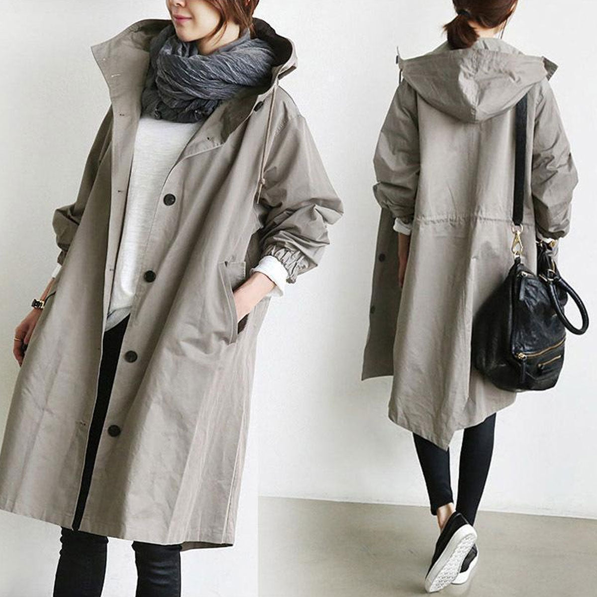 🥼【S-5XL】Nowa jesienna, długa, plus-size, swobodna wiatrówka damska, codzienna moda