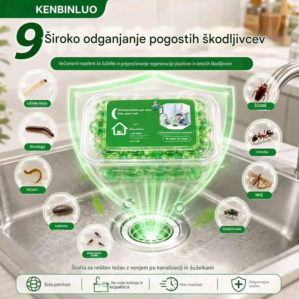 2 pakiranja (100 tablet) 👍Vodotopne kapsule za odstranjevanje vonjav iz odtokov - popolna rešitev za preprečevanje širjenja vonjav v kopalnicah in kuhinjah.