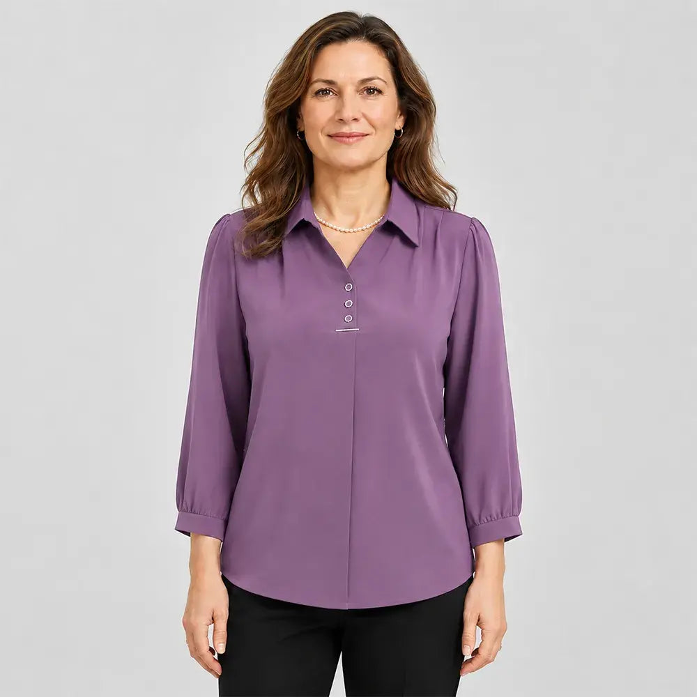 ✨👚Elegáns, klasszikus galléros női pólóblúz – laza szabás, nagy méretek (XL-6XL), finom, légáteresztő és sokoldalú anyag, őszre-tavaszra