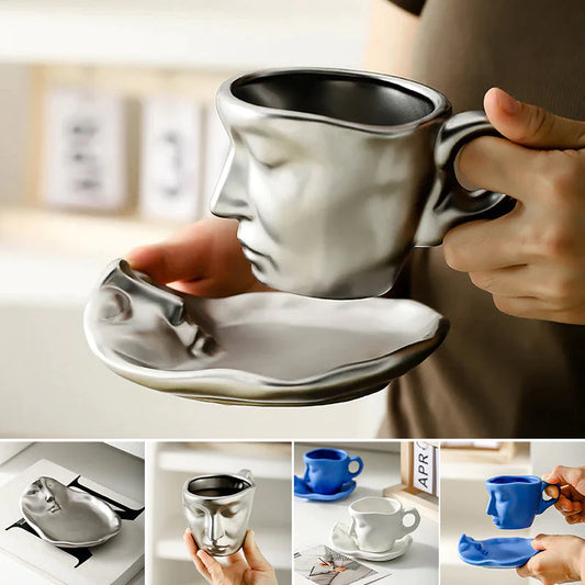 🥂😜 Metalowy, kreatywny ceramiczny kubek do kawy z pocałunkiem i twarzą dotykającą twarzy