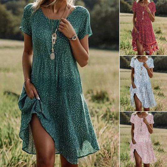 【S-3XL】👗2026 új kerek nyakú virágmintás ruha