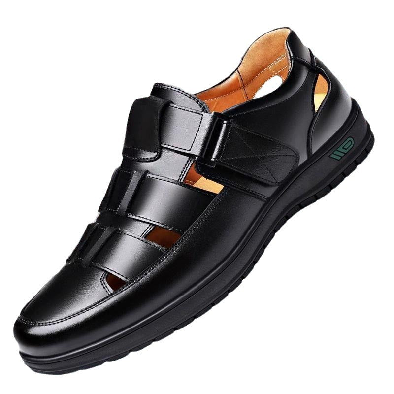 【38-44】👞2026 Nyári Férfi Valódi Bőr Lélegző, Üreges, Csúszásmentes Alkalmi Szandál-U