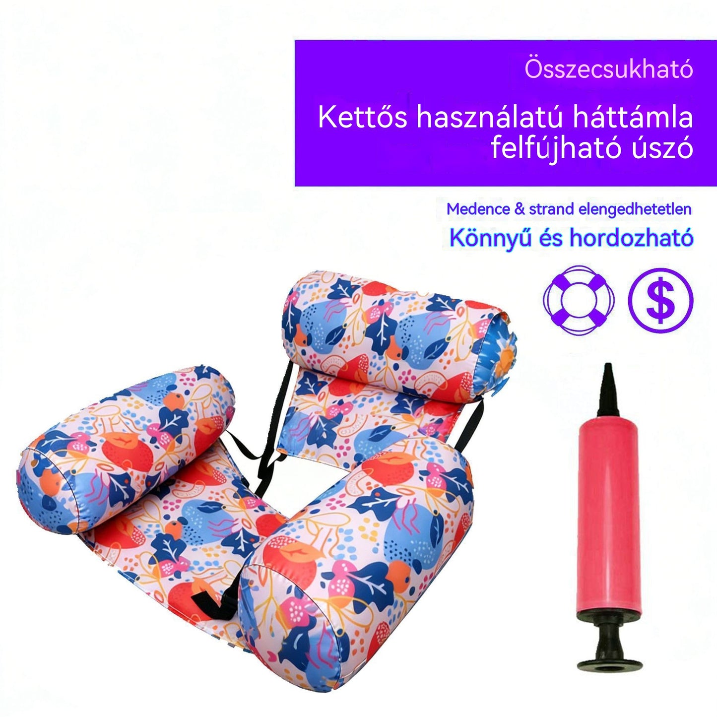Ingyenes szállítás 💦📢 Összecsukható felfújható úszó kanapé háttámlával + légpumpa