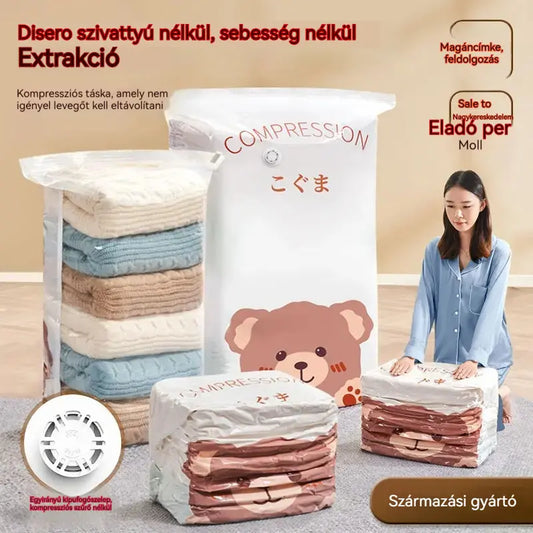 🧳【5 részes készlet】💨 Nagy méretű vákuumos kompressziós tárolótáska: nincs szükség pumpára, szivárgásmentes, ideális helytakarékos tároláshoz bőröndben és otthon ✈️