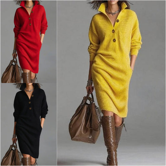 👩🦰【Nova jesensko-zimska haljina】【S-3XL】Nova europska i američka pletena haljina s ovratnikom