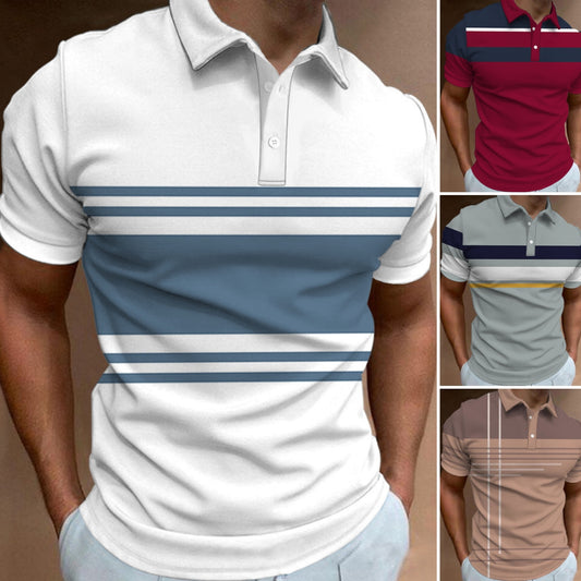 🔥【Utolsó nap, 50% kedvezmény】👔【S-6XL】Új nyári férfi csíkos 3D mintás galléros póló