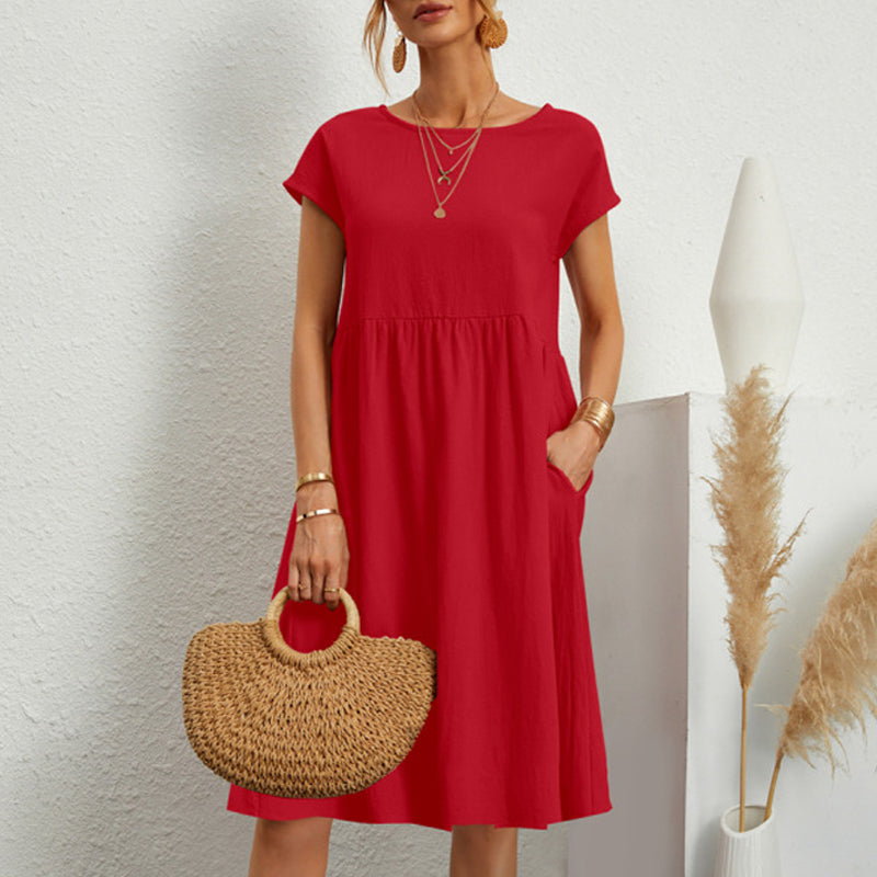 ✨🌼【S-5XL】Női ruha, pamut, len, kerek nyakkivágással