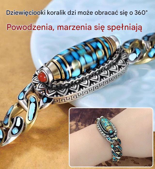 ✨Kolor turkusowy,925 srebrna bransoletka w stylu retro, wykonana z koralików transferowych,wzór sześciocyfrowy