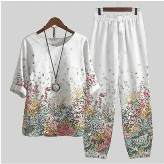 【S~5XL】🌸2026 Új mintás kétrészes öltöny felsővel és nadrággal