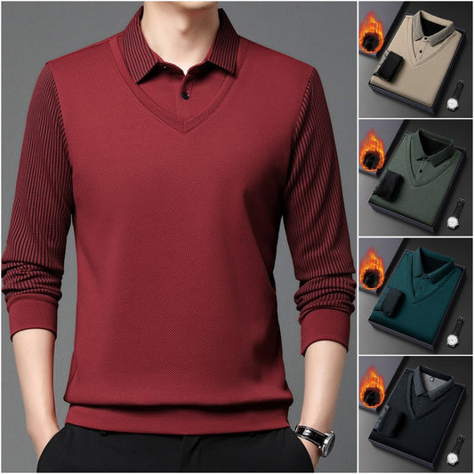 👔【M-4XL】Kétrészes műszálas póló foltvarrásos csíkokkal