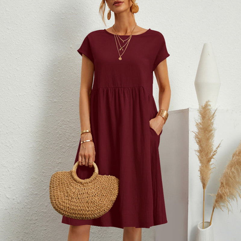 ✨🌼【S-5XL】Női ruha, pamut, len, kerek nyakkivágással