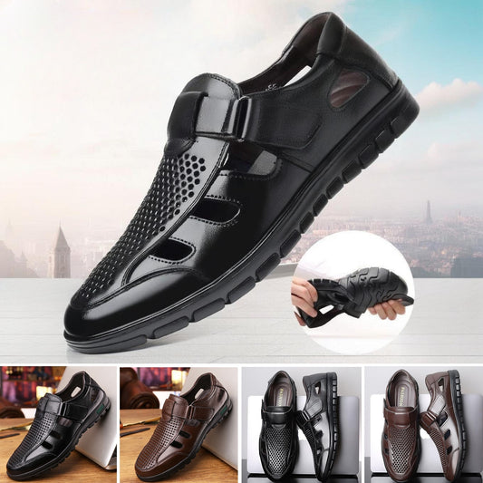 😎👞【Prémium valódi bőr – új, továbbfejlesztett változat】Felsőkategóriás férfi valódi bőr szandál perforált dizájnnal