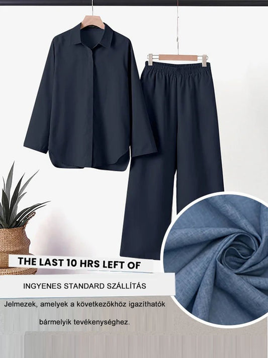 ❤️50% kedvezmény【Felső + nadrág】【S-5XL】Egyszínű alkalmi öltöny széles szárú nadrággal