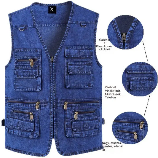 🔥50% kedvezmény【XL-7XL】2026 Férfi Több Zsebes Farmer Mellény