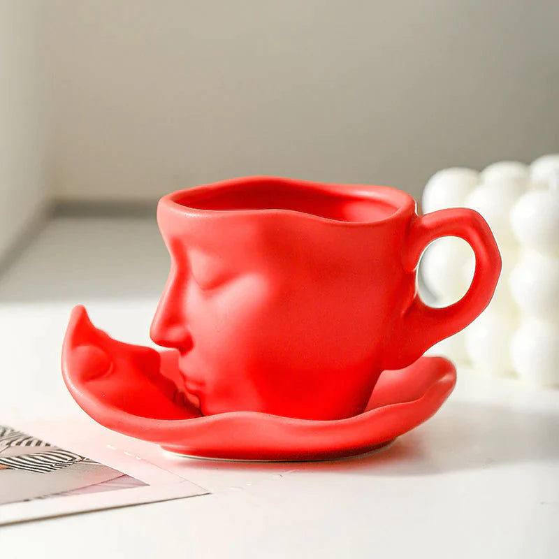 🥂😜 Metalowy, kreatywny ceramiczny kubek do kawy z pocałunkiem i twarzą dotykającą twarzy
