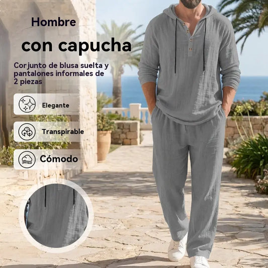 📢📢 50% DE DESCUENTO🔥 Conjunto de dos piezas para hombre: blusa holgada y pantalón con capucha ✅️Pago contra entrega-E