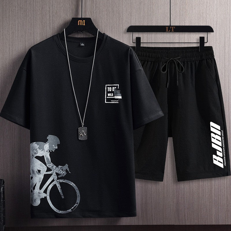 【M-5XL】2026 Modny, luźny, sportowy, dwuczęściowy komplet męski z nadrukiem (koszulka z krótkim rękawem + spodenki)