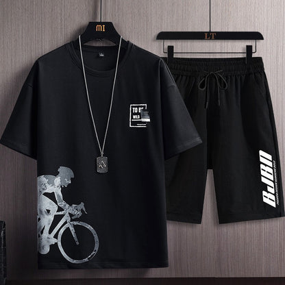 【M-5XL】2026 Modny, luźny, sportowy, dwuczęściowy komplet męski z nadrukiem (koszulka z krótkim rękawem + spodenki)
