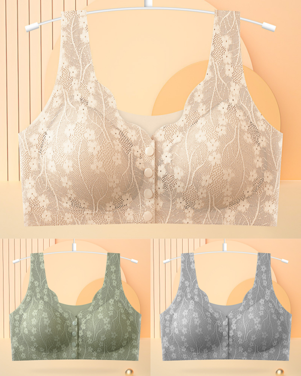 😍【Korlátozott ideig 50% kedvezmény】👙【3 darab】【40-100KG】Női vezeték nélküli csipke melltartó elülső rögzítéssel