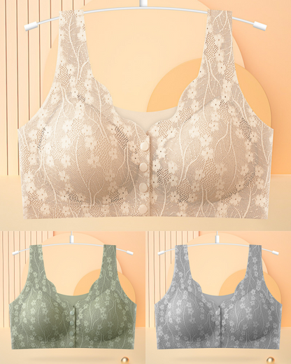 😍【Korlátozott ideig 50% kedvezmény】👙【3 darab】【40-100KG】Női vezeték nélküli csipke melltartó elülső rögzítéssel