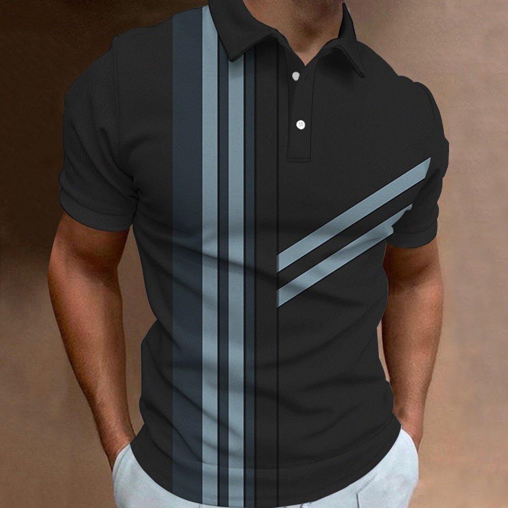 🔥【Utolsó nap, 50% kedvezmény】👔【S-6XL】Új nyári férfi csíkos 3D mintás galléros póló