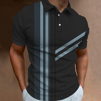 🔥【Utolsó nap, 50% kedvezmény】👔【S-6XL】Új nyári férfi csíkos 3D mintás galléros póló