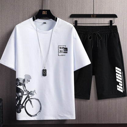 【M-5XL】2026 Modny, luźny, sportowy, dwuczęściowy komplet męski z nadrukiem (koszulka z krótkim rękawem + spodenki)