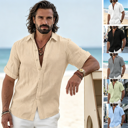 🌊🎽 Férfi rövid ujjú vászon ing - Laza szabású, lélegző és kényelmes, tökéletes a 2026-os nyarra.