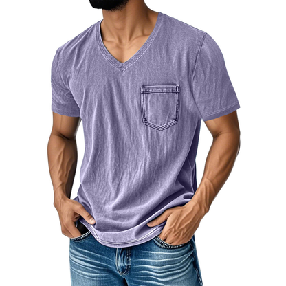 👔 50% kedvezmény🔥【40-120 kg】Férfi laza farmerhatású V-nyakú rövid ujjú póló ✅️Utánvétes fizetés ✅️2 darab vásárlása esetén 70% kedvezmény