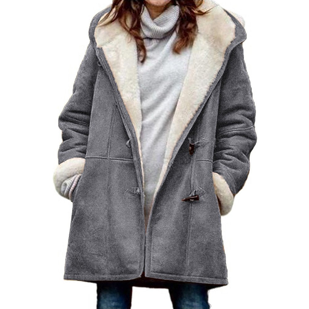 🥼🔥💖【50 % popust】[S-5XL] Modna in topla ženska jakna s kapuco iz semiša in volne