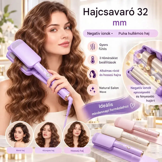 ✨ 🌸 32 mm-es hullámos hajsütővas — Nagy, lágy hullámokat hoz létre 4 hőmérséklet-beállítással és negatív iontechnológiával — Élvezd a professzionális formázási élményt otthon 💇‍♀️