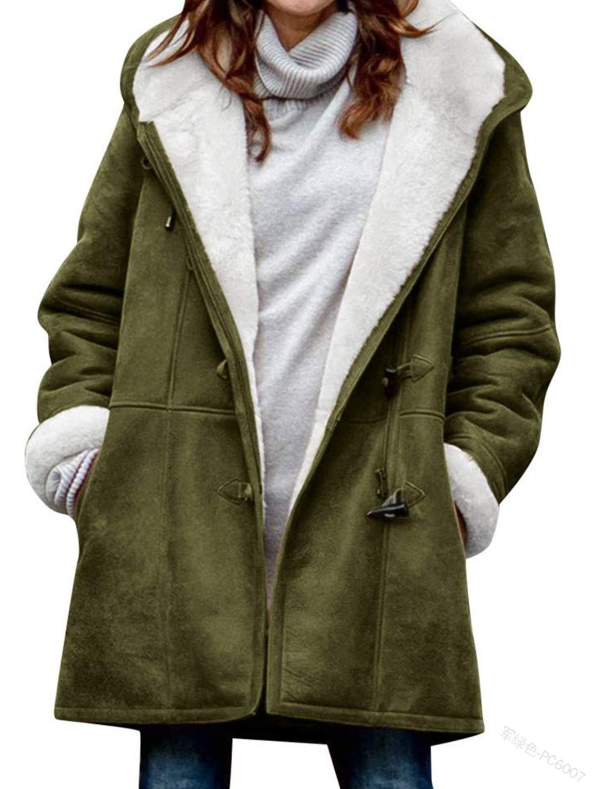 🥼🔥💖【50 % popust】[S-5XL] Modna in topla ženska jakna s kapuco iz semiša in volne