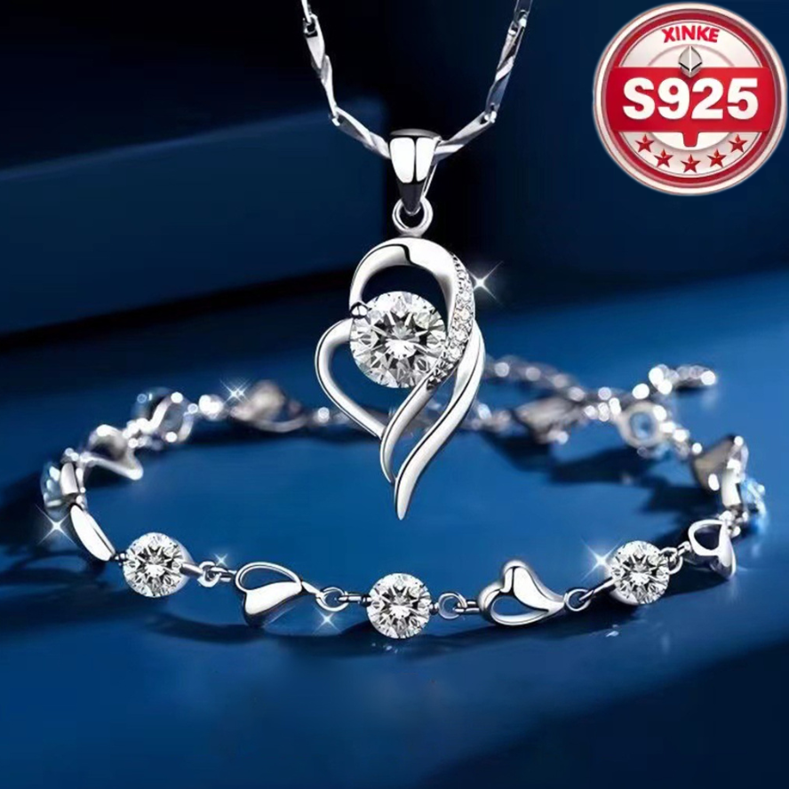 ✨💎„Óceán szíve”925 ezüst karkötő + nyaklánc szett