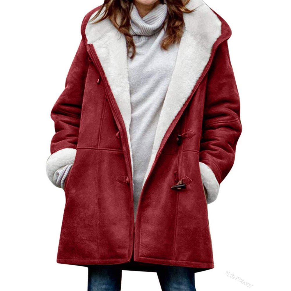🥼🔥💖【50 % popust】[S-5XL] Modna in topla ženska jakna s kapuco iz semiša in volne