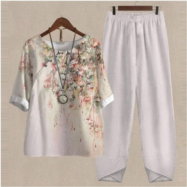 【S~5XL】🌸2026 Új mintás kétrészes öltöny felsővel és nadrággal