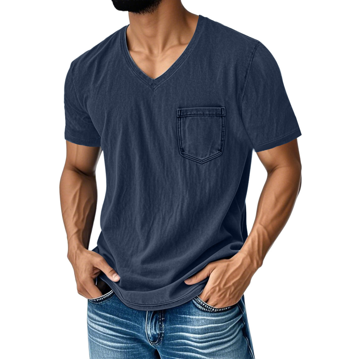 👔 50% kedvezmény🔥【40-120 kg】Férfi laza farmerhatású V-nyakú rövid ujjú póló ✅️Utánvétes fizetés ✅️2 darab vásárlása esetén 70% kedvezmény