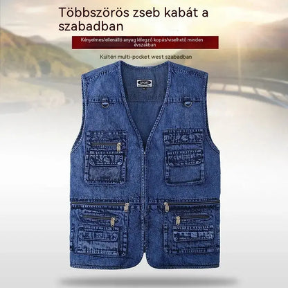 🔥50% kedvezmény【XL-7XL】2026 Férfi Több Zsebes Farmer Mellény