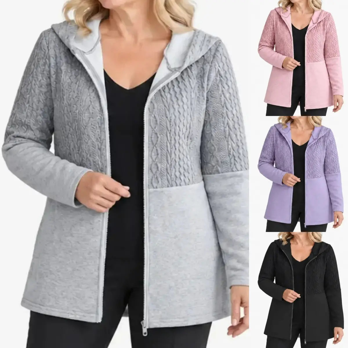 【S-5XL】Női kapucnis őszi-téli dzseki – egyszínű, hullámos steppelés, laza fazon