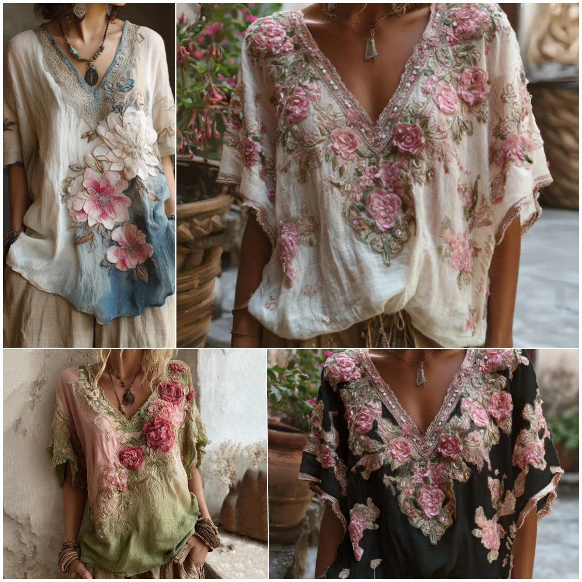 💕 Elegáns mély V-nyakú virágmintás blúz 【Korlátozott ajánlat: -45% KEDVEZMÉNY】 Méretek: S-4XL