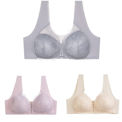 💖【3 részes szett】【40-110 kg】😍Női szexi csipkés, varrás nélküli, merevítő nélküli melltartó elöl záródó kialakítással, nagyobb méretekhez tervezve