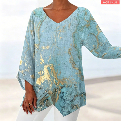 ⏳ Utolsó nap – 50% kedvezmény 😍【S~5XL】Női V-nyakú mintás alkalmi hosszú ujjú felső, 3/4 ujjú