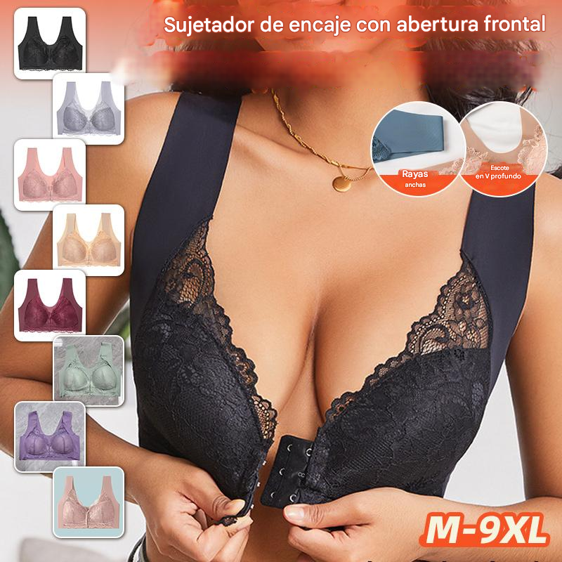 💖Por tiempo limitado, el precio más bajo【Juego de 5 piezas】【40-100 kg】😍🩲Sujetador push-up de talla grande con efecto realce, hermoso encaje en la espalda y cierre frontal