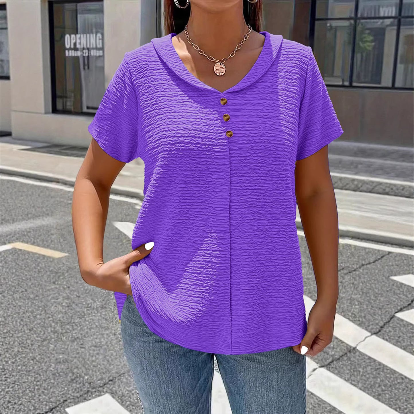 【L-6XL】2026 Nowy Plus Size Jednokolorowy Teksturowany Plisowany T-shirt Damski w Stylu Lalki