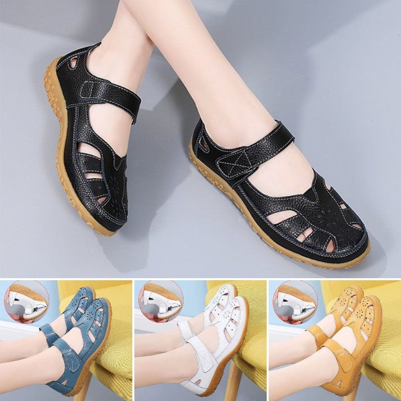 👡【36-42 méret】Női elegáns és kényelmes lapos ortopéd szandál, puha valódi bőrből, kényelmes és légáteresztő.