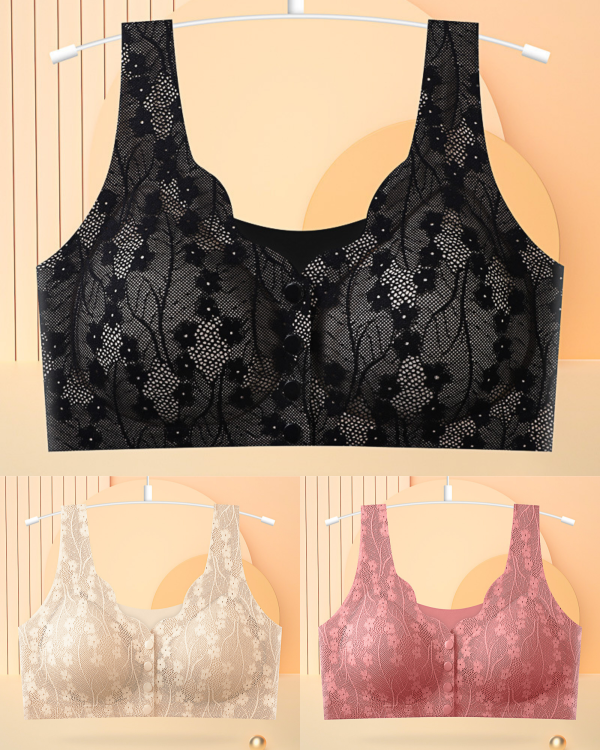 😍【Korlátozott ideig 50% kedvezmény】👙【3 darab】【40-100KG】Női vezeték nélküli csipke melltartó elülső rögzítéssel