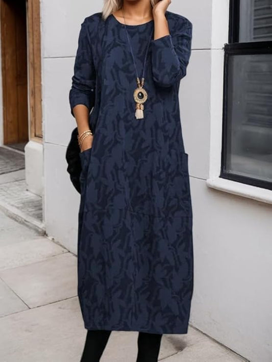 👗✨【S-3XL】Új női mintás ruha, kerek nyakú, hosszú ujjú, tiszta pamutból, puha és kényelmes
