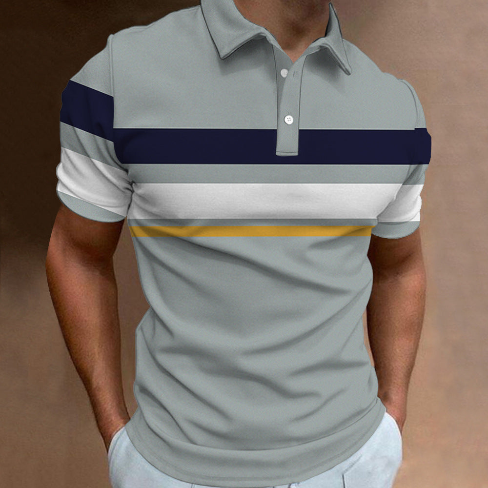 🔥【Utolsó nap, 50% kedvezmény】👔【S-6XL】Új nyári férfi csíkos 3D mintás galléros póló