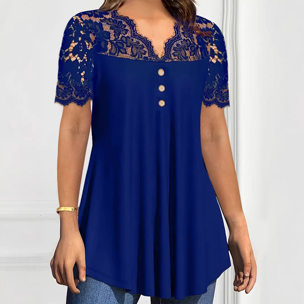🔥【S-2XL】💖🎁Nowy koronkowy top z dekoltem w serek i krótkimi rękawami na wiosnę/lato 2026
