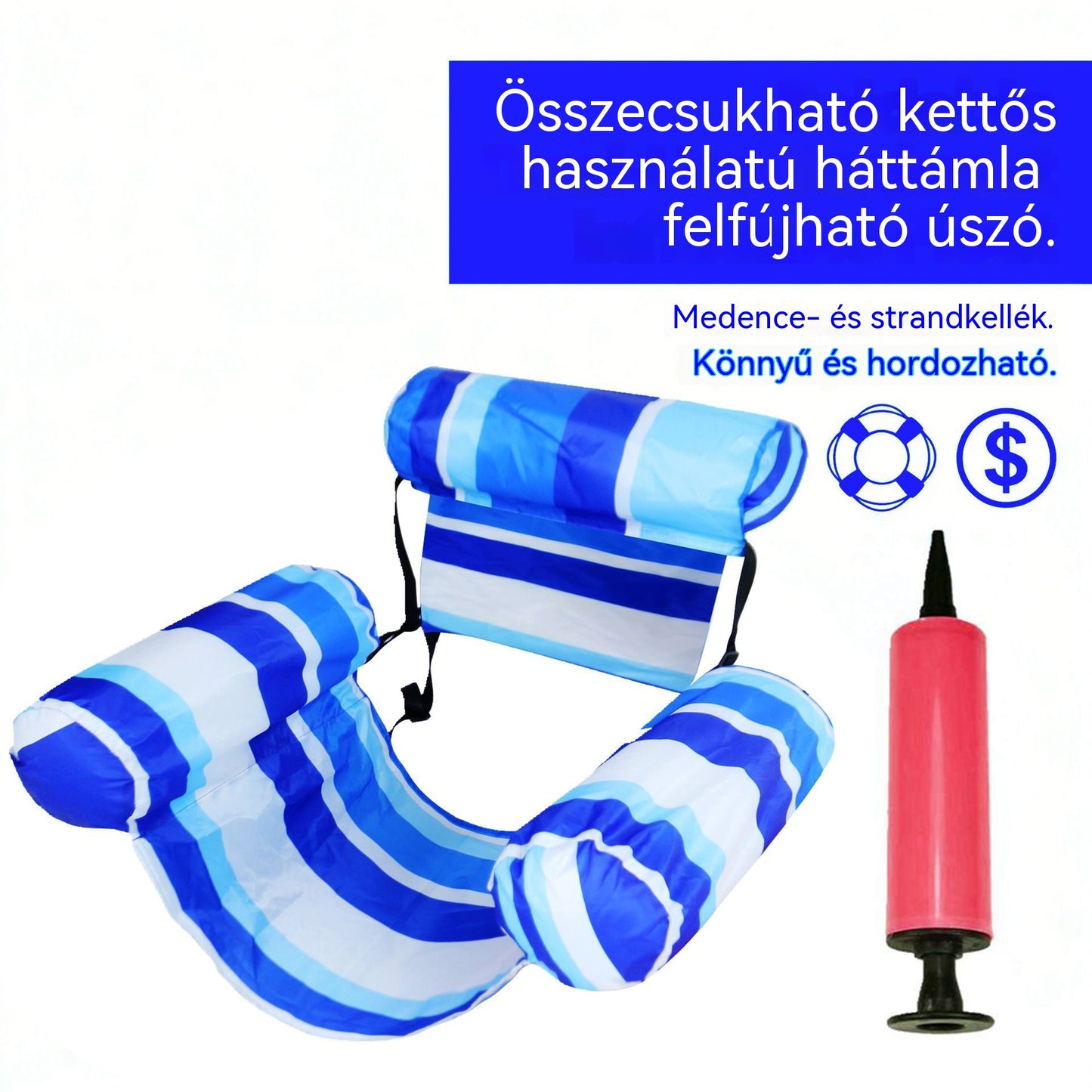 Ingyenes szállítás 💦📢 Összecsukható felfújható úszó kanapé háttámlával + légpumpa